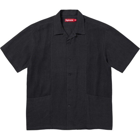Supreme Other - Supreme Mesh Panel Short Sleeve Linen Button Up Shirt in Black Men’s Size XL